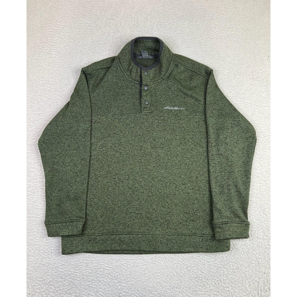 Eddie Bauer Pullover Mens Large Green Radiator Fleece Snap Mock Neck Outdoors
